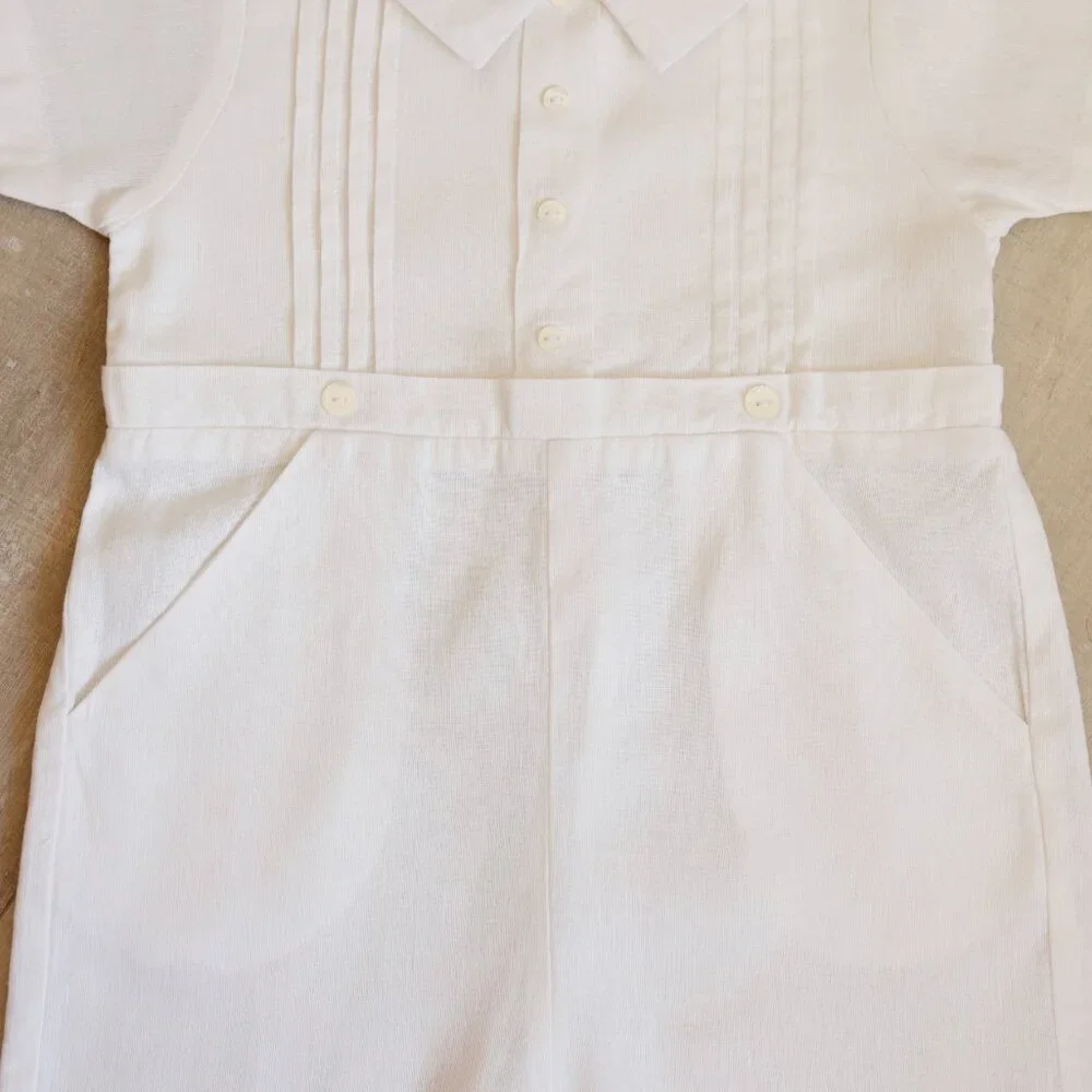 White Linen Dressy Romper & Hat Boutique Boy Special Occasion 3/6 Month New